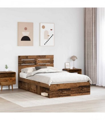 vidaXL Bed Frame with Headboard Old Wood 120 x 200 cm Solid Pine Wood