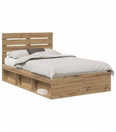 vidaXL Bed Frame Artisan oak 120 x 200 cm Solid Pine Wood