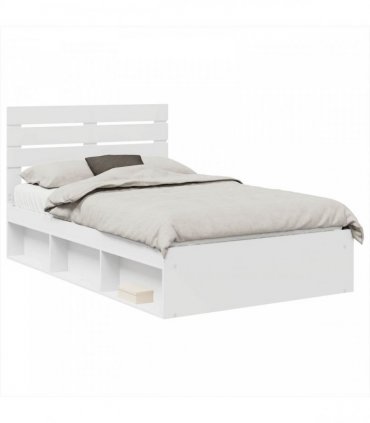 vidaXL Bed Frame with Headboard White 120 x 190 cm Solid Pine Wood