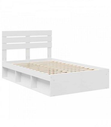 vidaXL Bed Frame with Headboard White 120 x 190 cm Solid Pine Wood