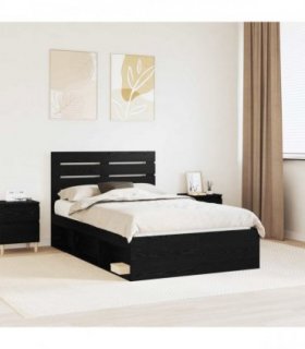 vidaXL Bed Frame Black Oak 120 x 190 cm Solid Pine Wood