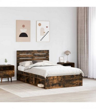 vidaXL Bed Frame Smoked oak 120 x 190 cm Solid Pine Wood