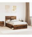 vidaXL Bed Frame with Headboard Old Wood 120 x 190 cm Solid Pine Wood
