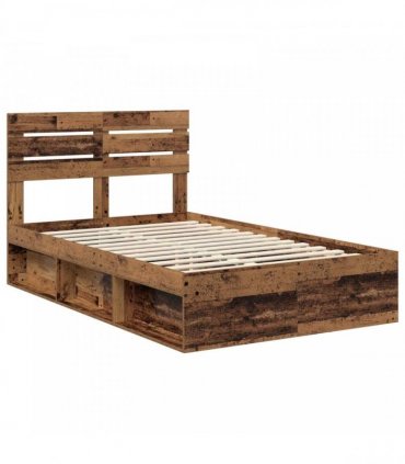 vidaXL Bed Frame with Headboard Old Wood 120 x 190 cm Solid Pine Wood