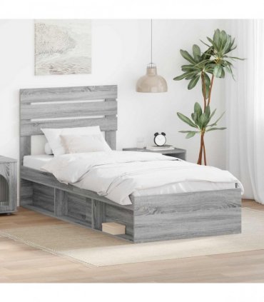 vidaXL Bed Frame Grey sonoma 100 x 200 cm Solid Pine Wood