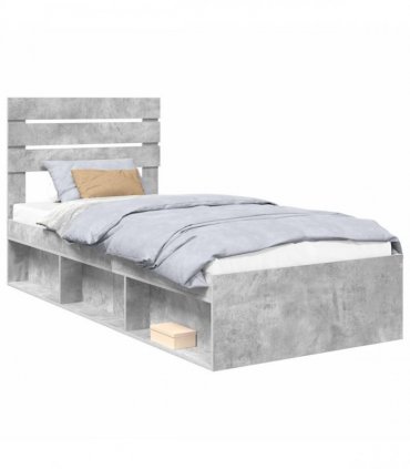 vidaXL Bed Frame Concrete Grey 90 x 200 cm Solid Pine Wood