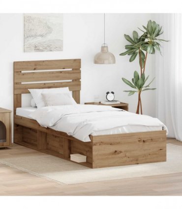 vidaXL Bed Frame Artisan oak 90 x 200 cm Solid Pine Wood