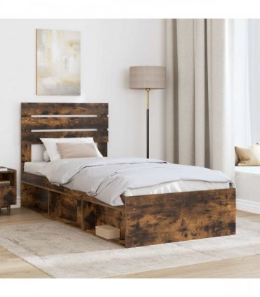 vidaXL Bed Frame Smoked oak 90 x 190 cm Solid Pine Wood