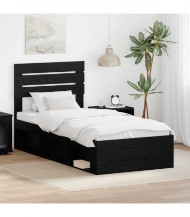 vidaXL Bed Frame Black Oak 75 x 190 cm Solid Pine Wood