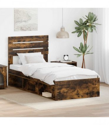 vidaXL Bed Frame Smoked oak 75 x 190 cm Solid Pine Wood
