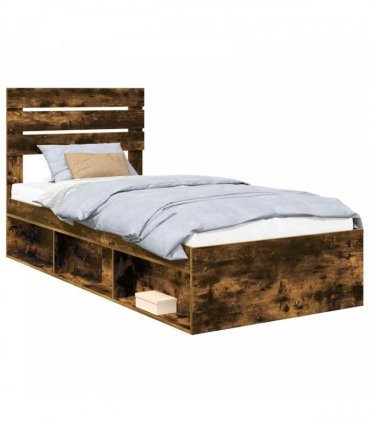 vidaXL Bed Frame Smoked oak 75 x 190 cm Solid Pine Wood