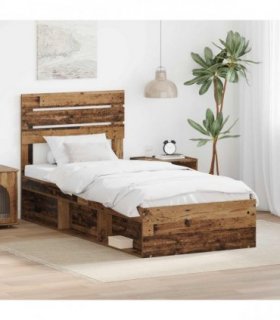 vidaXL Bed Frame with Headboard Old Wood 75 x 190 cm Solid Pine Wood