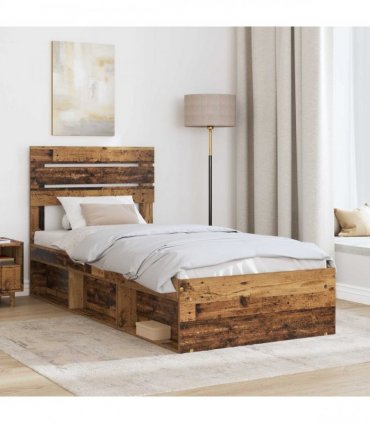 vidaXL Bed Frame with Headboard Old Wood 75 x 190 cm Solid Pine Wood