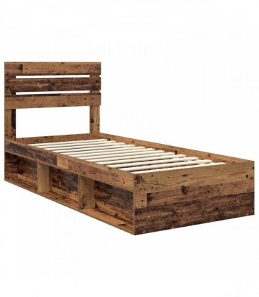vidaXL Bed Frame with Headboard Old Wood 75 x 190 cm Solid Pine Wood