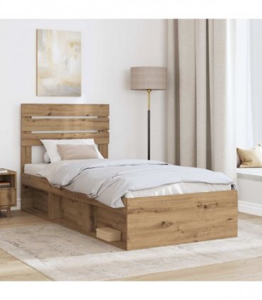 vidaXL Bed Frame Artisan oak 75 x 190 cm Solid Pine Wood