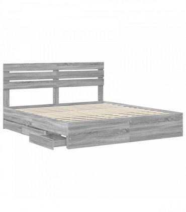 vidaXL Bed Frame with Drawer Grey Sonoma 200 x 200 cm Engineer Wood
