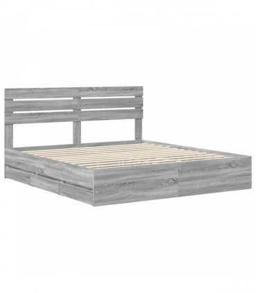 vidaXL Bed Frame with Drawer Grey Sonoma 180 x 200 cm Engineer Wood