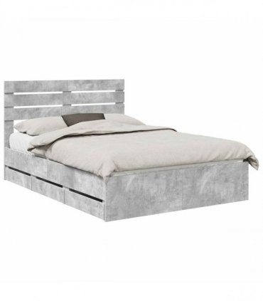 vidaXL Bed Frame with Drawer Concrete Grey 160 x 200 cm Engineer Wood
