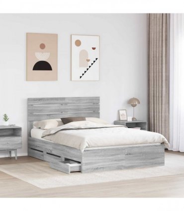 vidaXL Bed Frame with Drawer Grey Sonoma 160 x 200 cm Engineer Wood