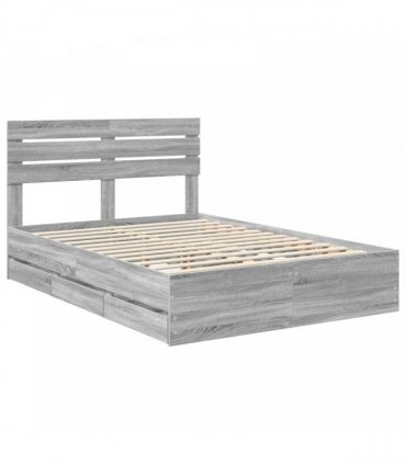 vidaXL Bed Frame with Drawer Grey Sonoma 160 x 200 cm Engineer Wood