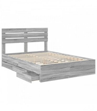 vidaXL Bed Frame with Drawer Grey Sonoma 160 x 200 cm Engineer Wood