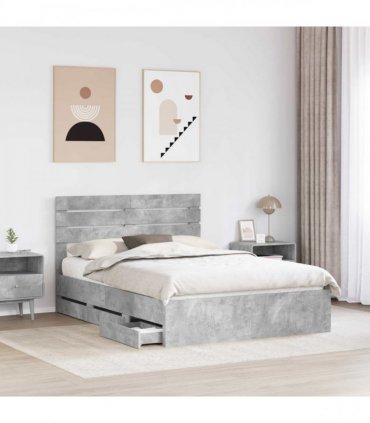 vidaXL Bed Frame with Drawer Concrete Grey 150 x 200 cm Engineer Wood