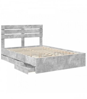 vidaXL Bed Frame with Drawer Concrete Grey 150 x 200 cm Engineer Wood