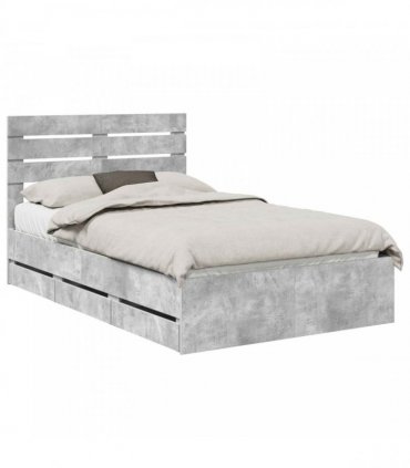 vidaXL Bed Frame with Drawer Concrete Grey 135 x 190 cm Engineer Wood