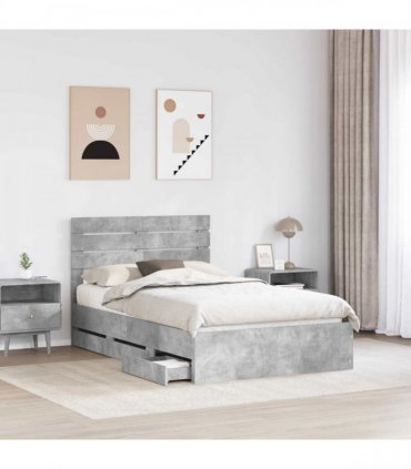 vidaXL Bed Frame with Drawer Concrete Grey 135 x 190 cm Engineer Wood