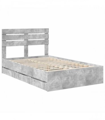 vidaXL Bed Frame with Drawer Concrete Grey 135 x 190 cm Engineer Wood