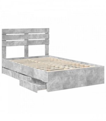 vidaXL Bed Frame with Drawer Concrete Grey 135 x 190 cm Engineer Wood
