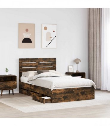 vidaXL Bed Frame with Drawer Smoked Oak 135 x 190 cm Engineer Wood