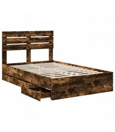 vidaXL Bed Frame with Drawer Smoked Oak 120 x 200 cm Engineer Wood