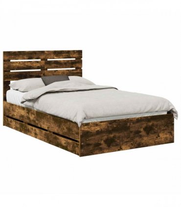 vidaXL Bed Frame with Drawer Smoked Oak 120 x 190 cm Engineer Wood