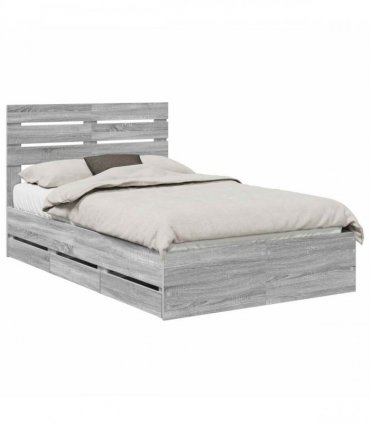 vidaXL Bed Frame with Drawer Grey Sonoma 120 x 190 cm Engineer Wood