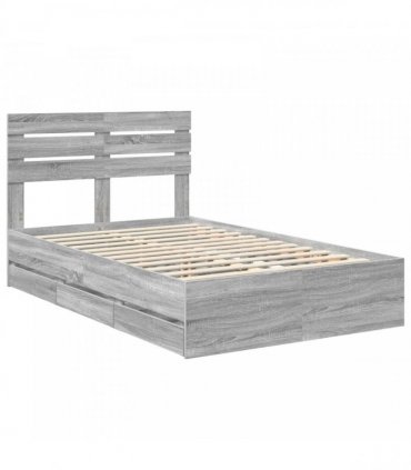 vidaXL Bed Frame with Drawer Grey Sonoma 120 x 190 cm Engineer Wood