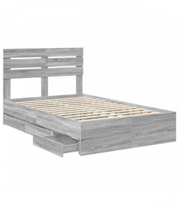 vidaXL Bed Frame with Drawer Grey Sonoma 120 x 190 cm Engineer Wood