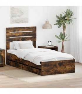 vidaXL Bed Frame with Drawer Smoked Oak 100 x 200 cm Engineer Wood
