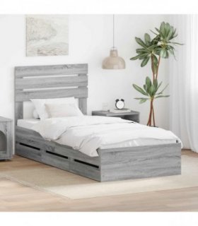 vidaXL Bed Frame with Drawer Grey Sonoma 100 x 200 cm Engineer Wood