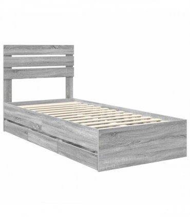 vidaXL Bed Frame with Drawer Grey Sonoma 100 x 200 cm Engineer Wood