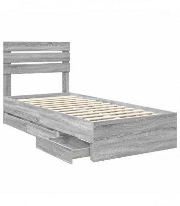 vidaXL Bed Frame with Drawer Grey Sonoma 100 x 200 cm Engineer Wood