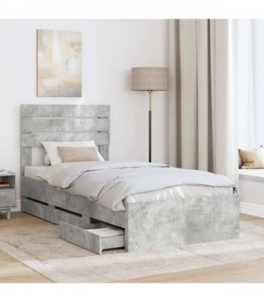 vidaXL Bed Frame with Drawer Concrete Grey 90 x 200 cm Engineer Wood