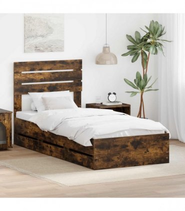 vidaXL Bed Frame with Drawer Smoked Oak 90 x 200 cm Engineer Wood