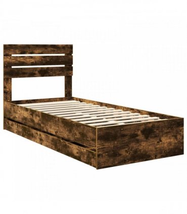 vidaXL Bed Frame with Drawer Smoked Oak 90 x 200 cm Engineer Wood
