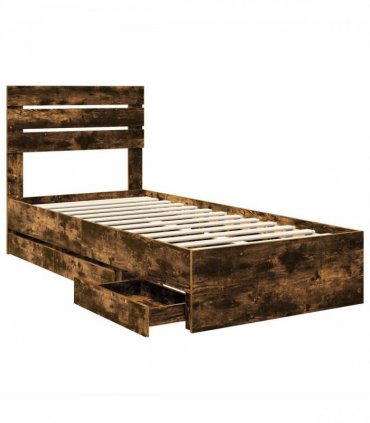 vidaXL Bed Frame with Drawer Smoked Oak 90 x 200 cm Engineer Wood