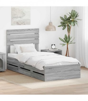 vidaXL Bed Frame with Drawer Grey Sonoma 90 x 200 cm Engineer Wood