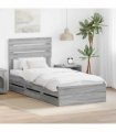 vidaXL Bed Frame with Drawer Grey Sonoma 90 x 200 cm Engineer Wood