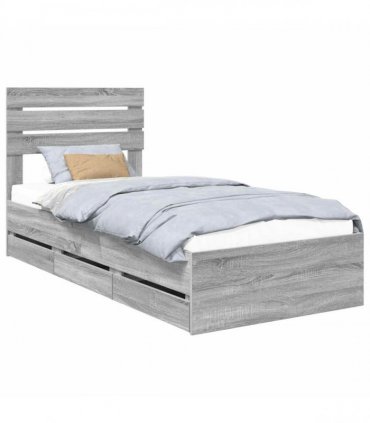 vidaXL Bed Frame with Drawer Grey Sonoma 90 x 200 cm Engineer Wood
