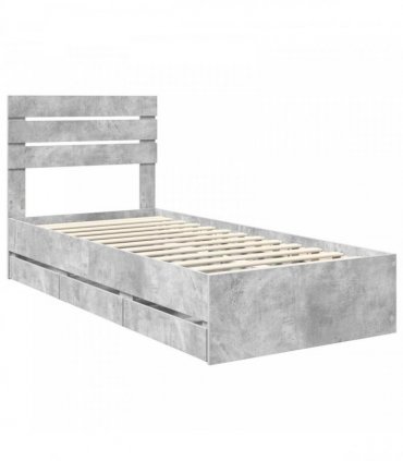vidaXL Bed Frame with Drawer Concrete Grey 90 x 190 cm Engineer Wood
