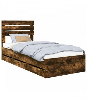 vidaXL Bed Frame with Drawer Smoked Oak 90 x 190 cm Engineer Wood